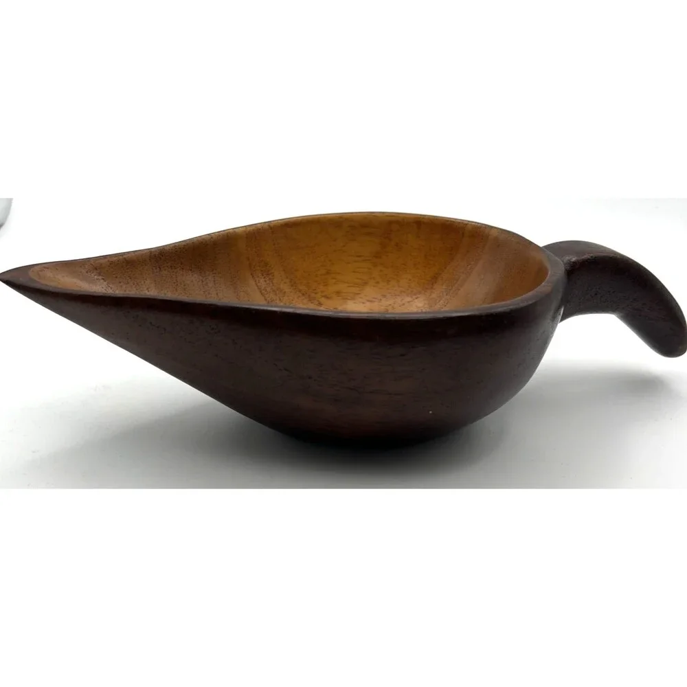 Vtg Hand Carved Teardrop Shape Rustic Wooden Serving Scoop Kitchen Decor